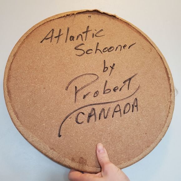 Mid-Century Carved Cedar and Burlap Wall Art Robbie Probert Atlantic Schooner - Picture 2 of 5